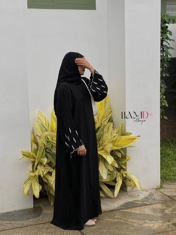 White Embroidered sleeves abaya